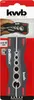 The image shows the packaging of a KWB DrillBlock tool, with a hand holding a drill bit inserted into a smaller version of the tool in the background. Anteprima dell’immagine prodotto
