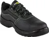 A black safety shoe with green laces and stitching. Produktbild-Vorschau