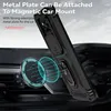 A black phone case with a ring holder is shown attached to a magnetic car mount inside a car. Produktbild-Vorschau