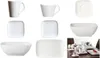A collage of white ceramic tableware items, including mugs, plates, and bowls, with a small inset image of a table setting. Voir les images du produit