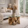 Individueller Teak Couchtisch TORA rund Glasplatte  D70cm Produktbild-Vorschau 1