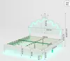 A 3D rendering of a white bed with a crown-shaped headboard and LED lighting. Náhľad obrázku produktu