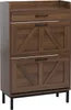 A brown wooden shoe cabinet with two flip drawers and one regular drawer, shown from the front. Podgląd zdjęcia produktu