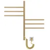 A gold electric towel warmer with multiple bars, connected to a wall outlet via a coiled cord. Podgląd zdjęcia produktu