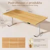 A wooden desk with adjustable height legs, along with close-up views of its features and material. Náhled obrázku produktu