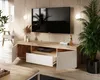 A modern living room with a TV stand, TV, and plants. Produktbild-Vorschau
