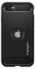 A black Spigen Rugged Armor phone case for an iPhone SE is shown from the back. Produktbild-Vorschau