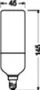 A technical drawing of an LED light bulb with dimensions. Náhled obrázku produktu