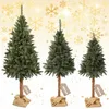 Three artificial Christmas trees of varying sizes are displayed against a festive background of gold snowflakes and sparkles. Anteprima dell’immagine prodotto