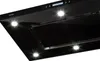 Close-up view of a modern black island range hood with integrated LED lights and a digital display. Náhľad obrázku produktu