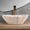 A bathroom sink and faucet are displayed on a wooden countertop, with a mirror and textured wall in the background. Náhľad obrázku produktu