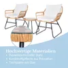 A rattan garden lounge set with two chairs and a small table, with a close-up detail of the table's construction. Produktbild-Vorschau