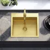 A top-down view of a gold sink with a gold faucet on a gray countertop. Podgląd zdjęcia produktu