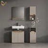 A modern bathroom vanity set against a gray concrete wall. Produktbild-Vorschau