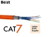 A close-up of an orange CAT.7 network cable with its internal wires exposed. Produktbild-Vorschau