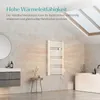 A modern bathroom with a white electric towel warmer, a sink, and a bathtub. Voir les images du produit