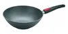 A wok pan with a black handle and a red accent on the handle, isolated on a white background. Produktbild-Vorschau
