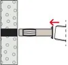 Diagram showing a metal hollow wall anchor being inserted into a wall. Produktbild-Vorschau