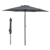 A gray patio umbrella is shown fully open, with its pole extended. To the left, a second, closed umbrella is also displayed. Produktbild-Vorschau