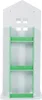 A white house-shaped bookshelf with green shelves against a white background. Náhled obrázku produktu