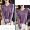 ASKSA Damen Wolle V-Ausschnitt Pullover Leicht Sweater Produktbild-Vorschau 2