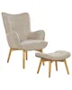 BELIANI Sessel Beige Stoff Gepolstert Gesteppt mit Hocker Produktbild-Vorschau 1