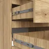 Close-up view of wooden drawers with metal drawer slides. Produktbild-Vorschau