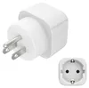 A white travel adapter with a US plug on one side and a European socket on the other, shown from two angles. Produktbild-Vorschau