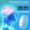 A diagram illustrating the effect of an EMS device on brain synapses, with a product shot of the device. Produktbild-Vorschau