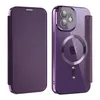 A purple iPhone case with a flip cover and a clear back showing the MagSafe ring and Apple logo. Produktbild-Vorschau