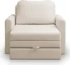 A light beige armchair that can be converted into a bed, shown from the front. Produktbild-Vorschau