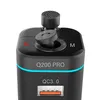 Close-up of a black electronic device with blue accents and text labels. Produktbild-Vorschau