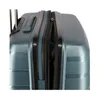 A close-up view of the zipper and handle of a teal suitcase. Produktbild-Vorschau