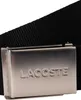 A close-up shot of a black fabric belt with a silver buckle. Produktbild-Vorschau