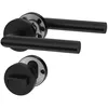 A set of black door handles and a lock mechanism on a white background. Produktbild-Vorschau