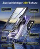 An exploded view of a phone case and phone, with labels highlighting features. Produktbild-Vorschau