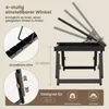 Diagrams and text illustrating the adjustable features of a laptop table. Podgląd zdjęcia produktu