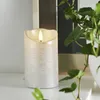 LED Stumpenkerze RUSTIC - Echtwachs - warmweiße 3D Flamme - H: 12,5cm - Batterie - Timer - silber Podgląd zdjęcia produktu