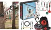 A collage of images showing a Slackers Ninja Line set, including the line, accessories, and packaging. Produktbild-Vorschau