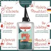 A collage advertising sewing machine oil, featuring text, illustrations of sewing items, and the product bottle. Podgląd zdjęcia produktu