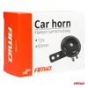 The image shows the retail packaging of a car horn. The packaging is predominantly white with orange accents and features text and an image of the product. Voir les images du produit