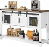 A farmhouse-style coffee bar cabinet with sliding barn doors and shelves, decorated with coffee-related items and accessories. Anteprima dell’immagine prodotto