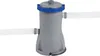 A gray and blue pool pump with two white hoses attached. Podgląd zdjęcia produktu