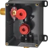A close-up view of a plumbing valve body with red caps and brass fittings inside a dark gray mounting box. Anteprima dell’immagine prodotto