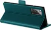 A teal flip case for a Samsung Galaxy Note 20 5G is shown from a side angle, open and propped up. Produktbild-Vorschau