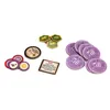 A collection of game tokens and cards, including hexagonal tokens with flags and animals, round tokens with numbers, and a small card with text. Anteprima dell’immagine prodotto