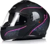 A black motorcycle helmet with pink and gray decorative patterns. Náhled obrázku produktu