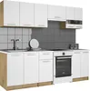 A modern kitchen unit with white cabinets and a wood grain accent. Náhľad obrázku produktu