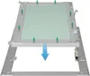A metal frame with a green panel, shown from a slightly elevated angle, with a blue arrow indicating downward movement. Podgląd zdjęcia produktu