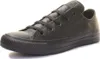 A black leather Converse Chuck Taylor All Star low-top sneaker is shown from a side angle against a white background. Náhled obrázku produktu